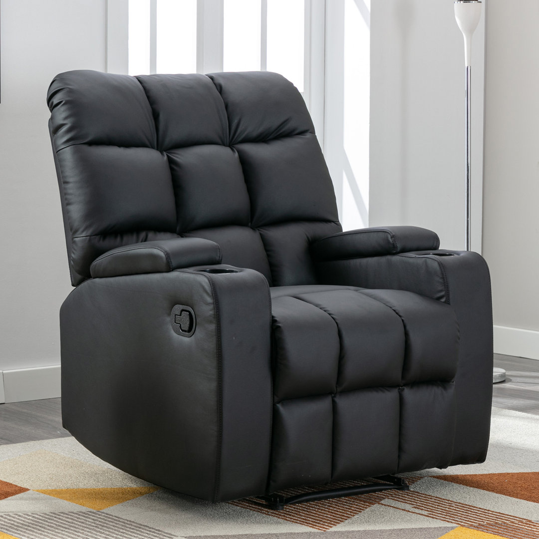 33.5" Wide Modern Faux Leather Soft Backrest Manual Release Recliner with Massage & Arm Storage & Dual Cup Holder